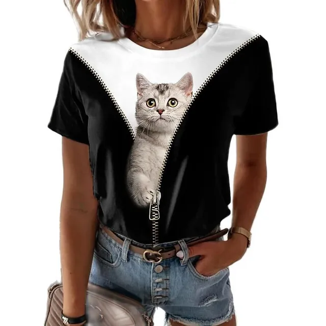 Luxury ladies short sleeve T-shirt made of highly comfortable material with Desmond cat print