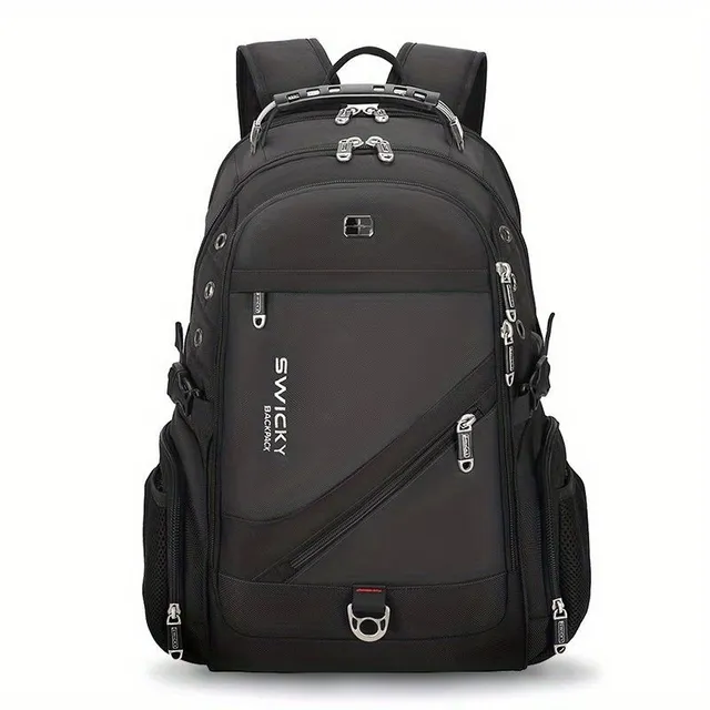 Black laptop backpack - big travel backpack for students, entrepreneurs with USB charging port