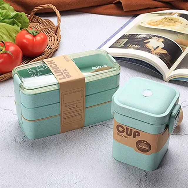 Bento food box with cutlery 2 pcs