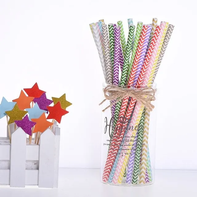 Paper straw with pattern 25 pcs