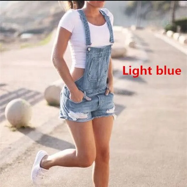 Wardrobe Basics Ripped Denim Shorts Romper Denim Jumpsuit light-blue l