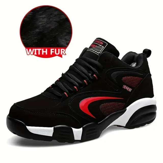 Men's winter ankle sneakers with warm lining made of artificial fur - trendy chunky style