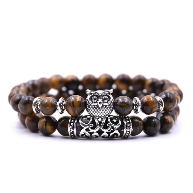 Bracelet with owl made of lava stones