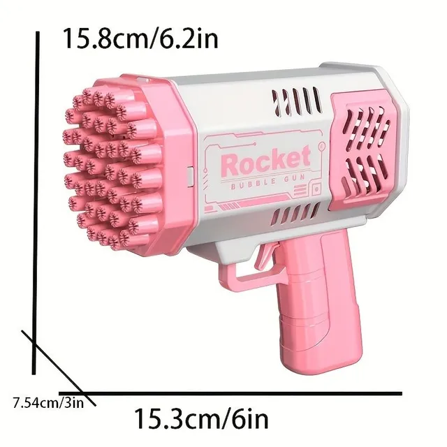 Baby rocket bubble launcher with 40 holes, automatic, LED lights, portable, for boys and girls