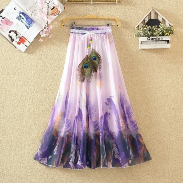 Women's summer long skirt with feather