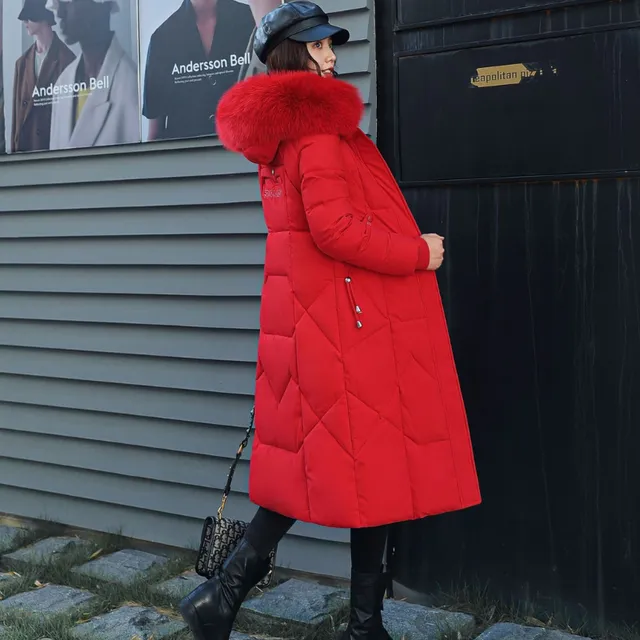 Parka lungo invernale trapuntato da donna Lenny con pelliccia sintetica sul cappuccio