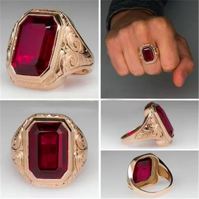 Pánsky veľký vintage prsteň s červeným kameňom