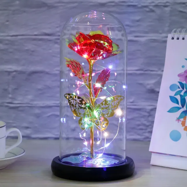 Lampă artificială cu galaxie roz și fluture, cu lumini LED colorate