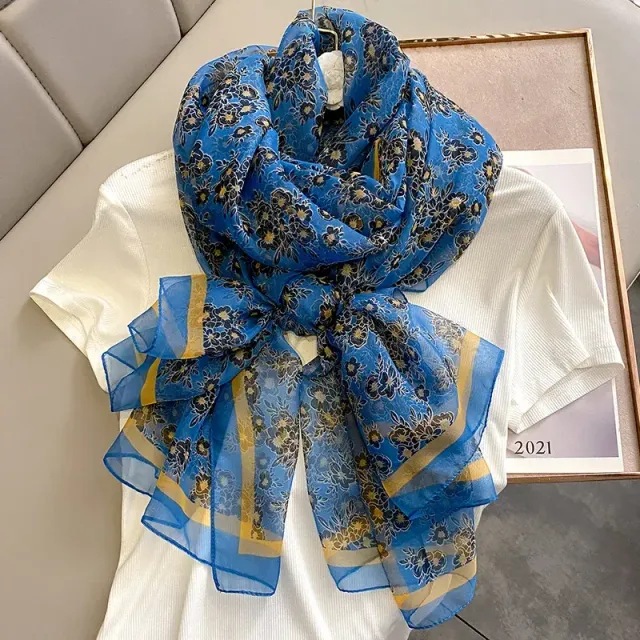 Silk scarf for women with luxury print, long and in many colour variations