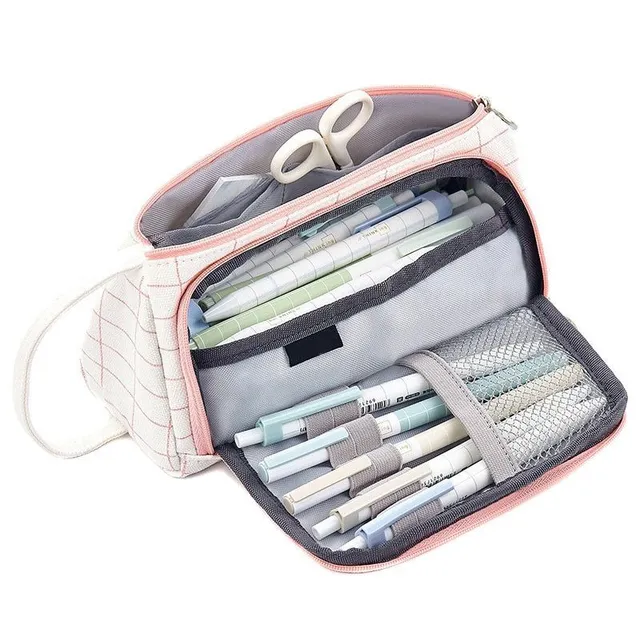 Large pencil case for school white-pink