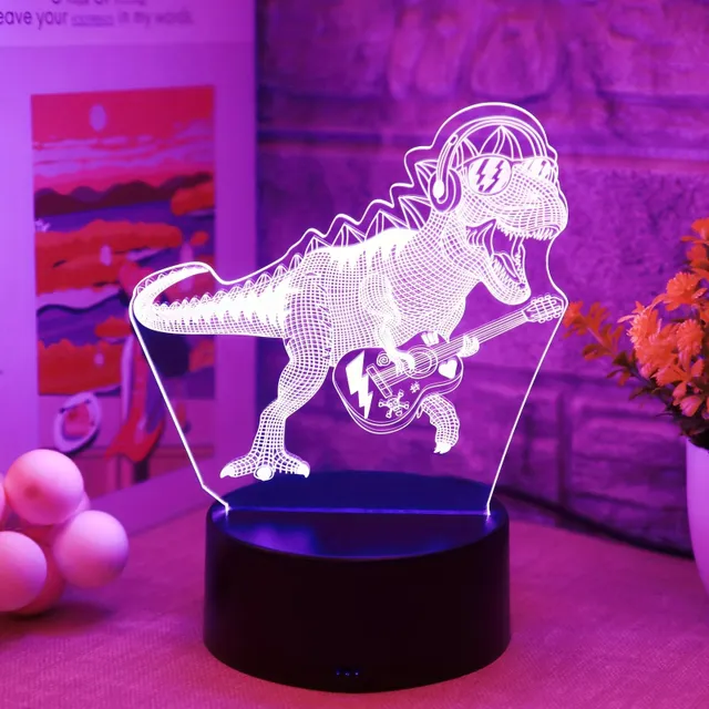 3D Noční světlo Dino kytara - dotykové ovládání, 7 barev