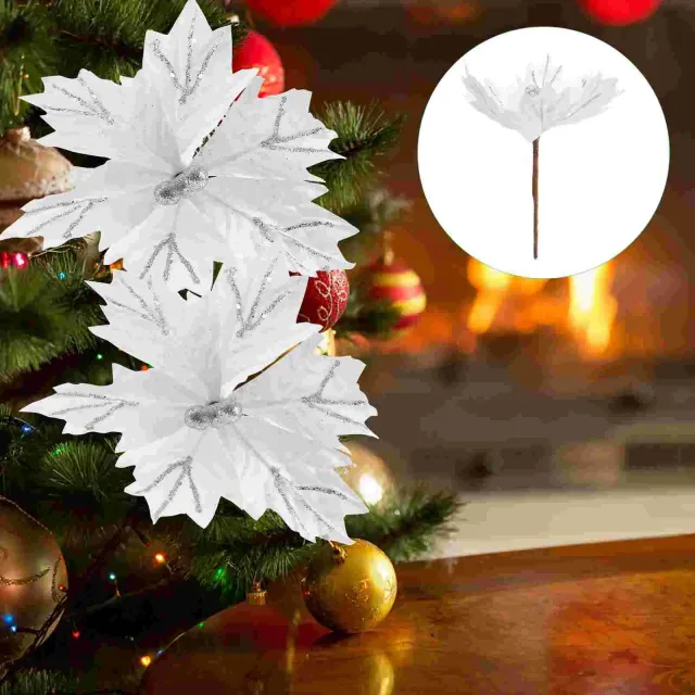 Umělé vánoční květiny na ozdobení stromečku - Bílá a červená barva