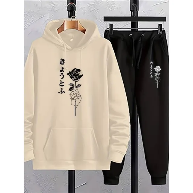 Men's casual tracksuit with rose print