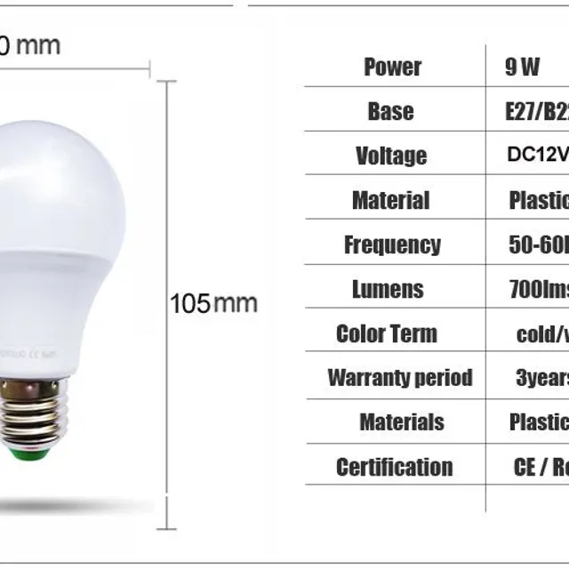 Chytrá LED žárovka E27 DC 12V