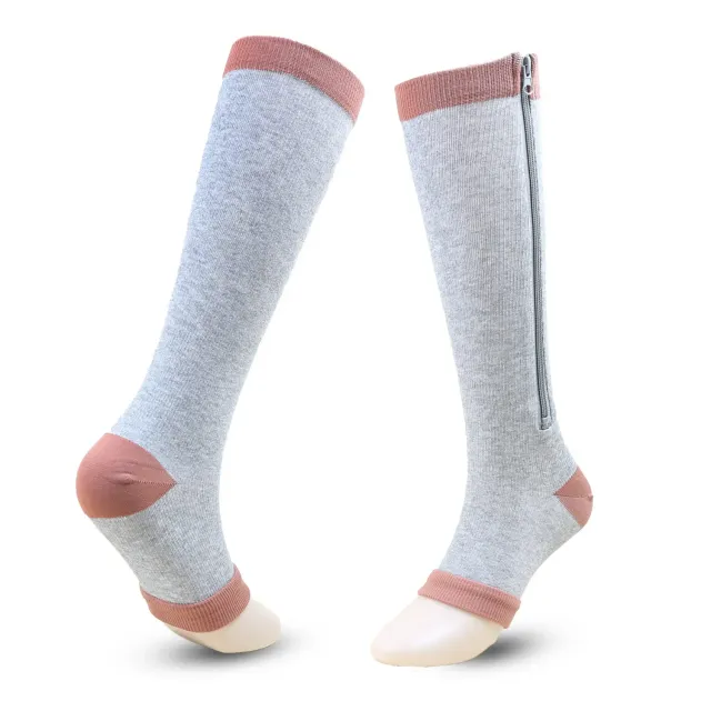 Sports compression socks with zipper for women against varicose veins