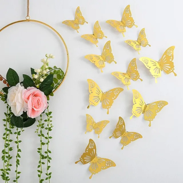 Set of 3D adhesive butterfly stickers on the wall - different colors