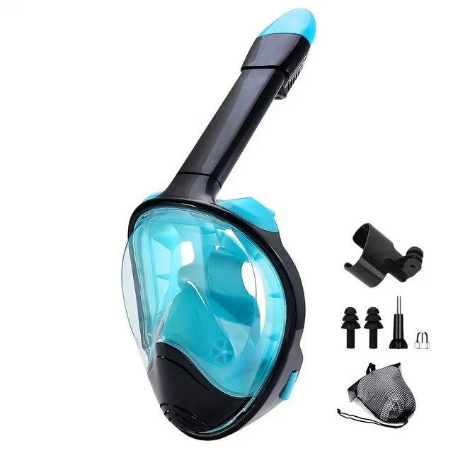 Full face snorkeling mask with camera holder, 180° panoramic view, anti-mistress and impervious for adults