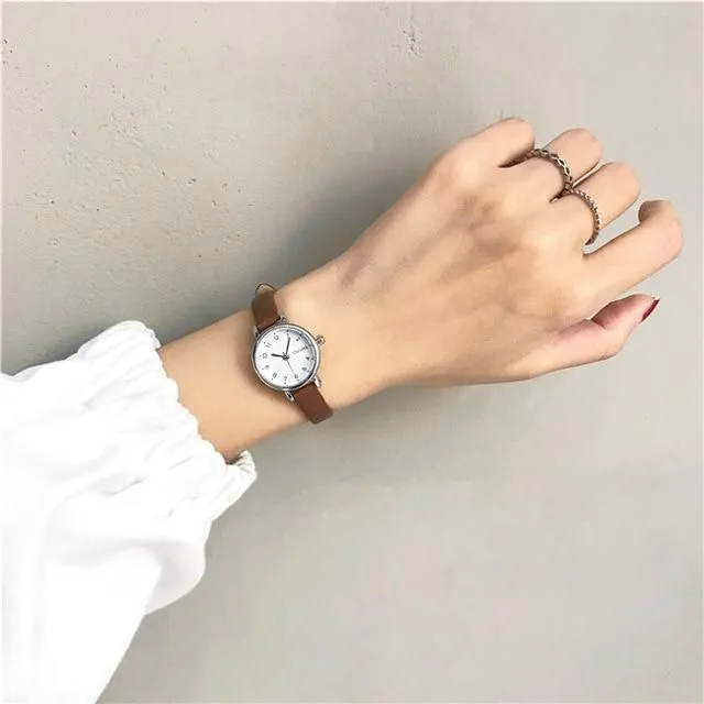 Ladies small watch with leather strap