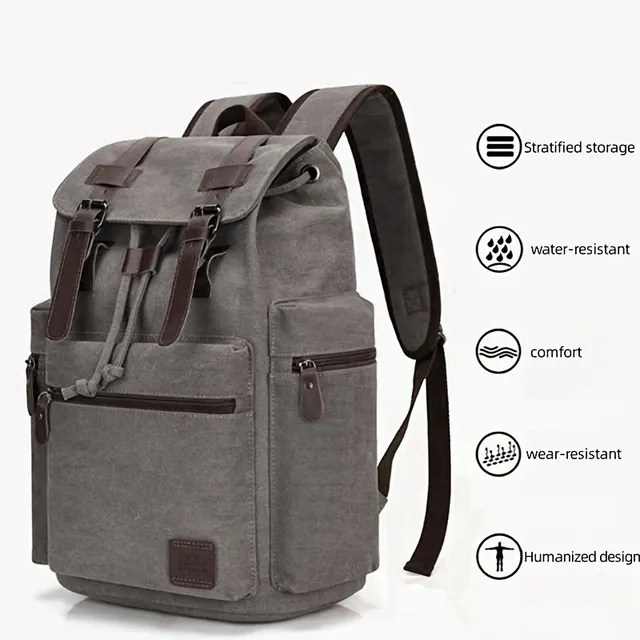 Practical canvas backpack for computer with lapel - ideal for travel