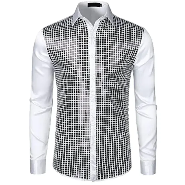 Men's silk shirt with shiny sequins, long sleeves and suitable for social events