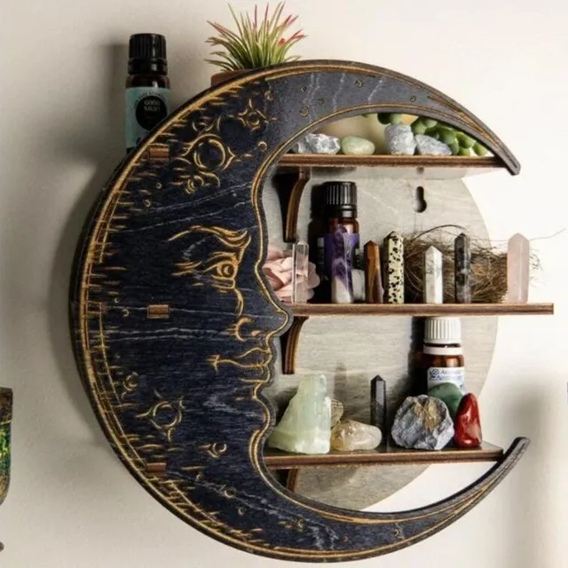 Wall wooden decorative shelves in the shape of the moon