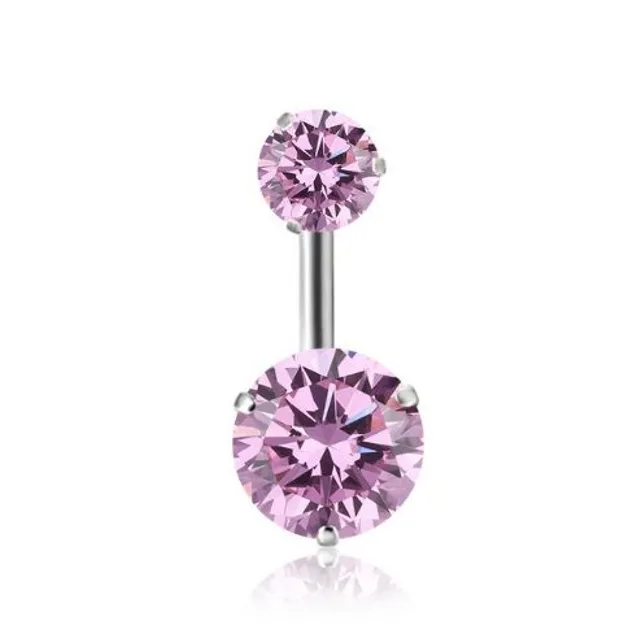 Piercing the belly button with two stones - 12 colors ruzova