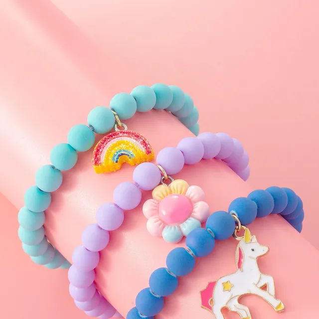 Children's set of color bracelets 3 pcs - unicorn, flower and rainbow