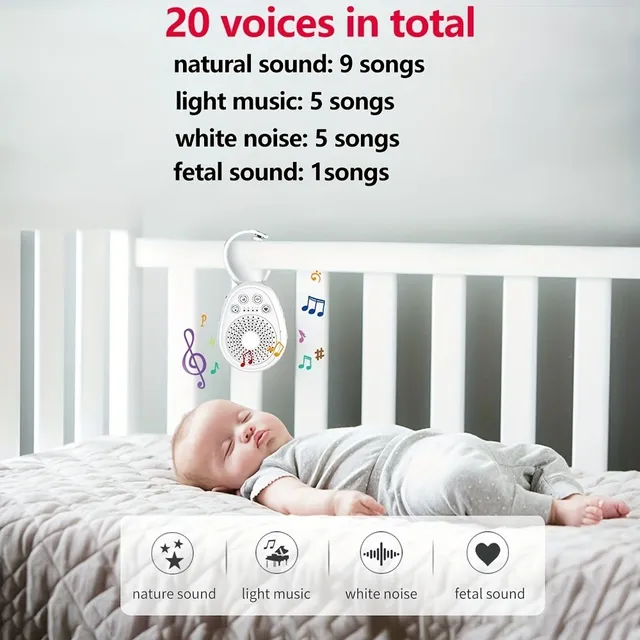 Automat na bílý šum - vestavěných 20 přirozených uklidňujících zvuků - Zvukový stroj ke spánku s časovačem na uklidňující zvuky pro spánek a relaxaci, spánkovou terapii