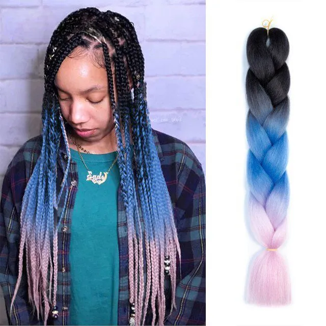 Multicoloured kanekalon hair in braids - multiple colours