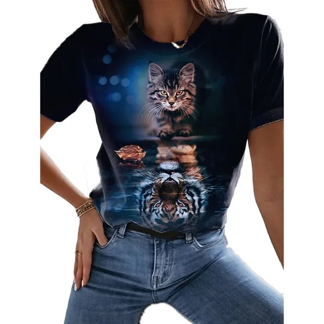 Luxury ladies short sleeve T-shirt made of highly comfortable material with Desmond cat print