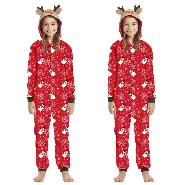 Pijamale de Crăciun tip overall pentru întreaga familie - roșii