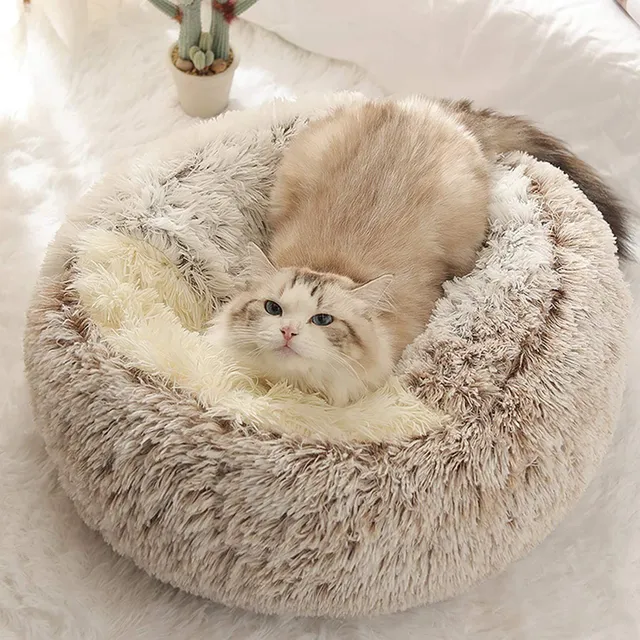 Iarna 2in1 Cat Bed / Cot rotund cald Pet Bed Casa lung Plush cald sac de dormit Couch pernă