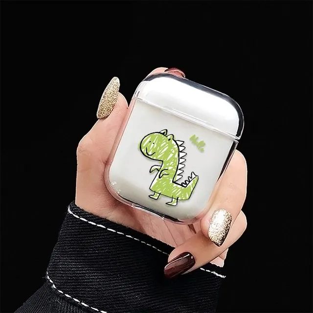 Plastic protective case for AirPods headphones with print dinosaur and other