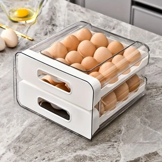 1pc Tavă de ouă de capacitate mare cu sertar dublu pentru păstrarea prospețimii