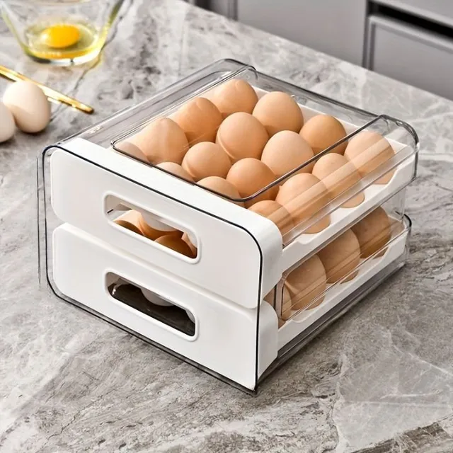 1pc Large capacity egg tray with double drawer for keeping fresh