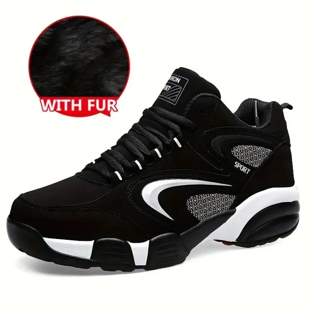 Men's winter ankle sneakers with warm lining made of artificial fur - trendy chunky style