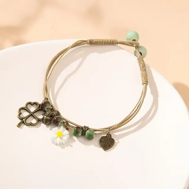 1 pc of girls layered string bracelet, heart and flower etc. pendant beautiful handmade retrace supplement