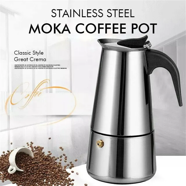 Cafetieră din oțel inoxidabil pentru cafea moka, espresso, latté - Percolator pentru aragaz - 1 buc