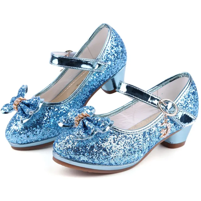 Sandals for girls with glitter and bow, glittery party shoes with high heel - wedding and birthday party shoes