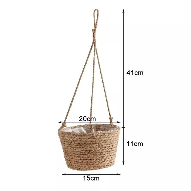 Basket for hanging pot made of woven jute rope