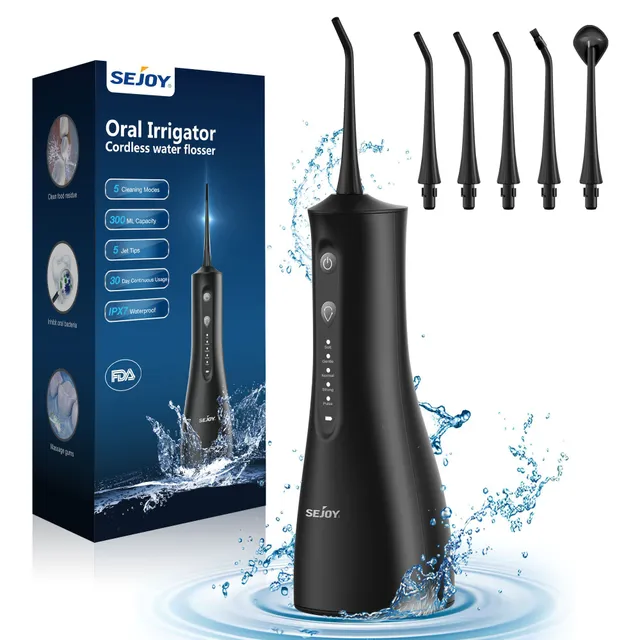 Portable electric tooth cleaner with pressure water - 5 intensity, 5 adapters, waterproof, for healthy and clean teeth