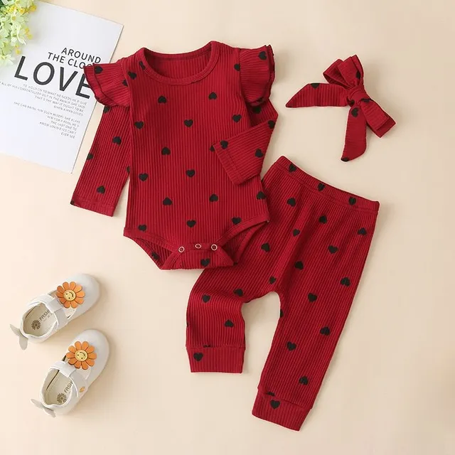 Solid colour baby set for girls with hearts