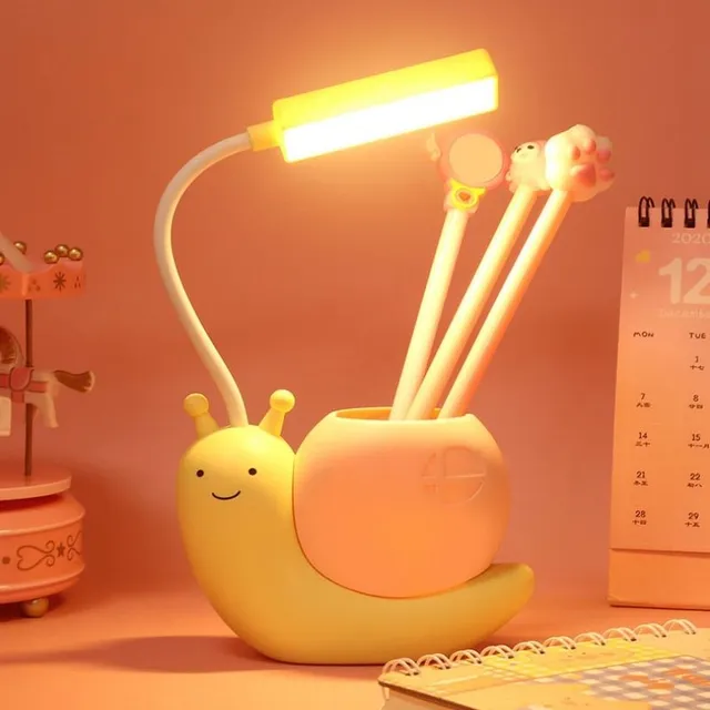 Detská stolová lampa v tvare slimáka s praktickým úložným priestorom