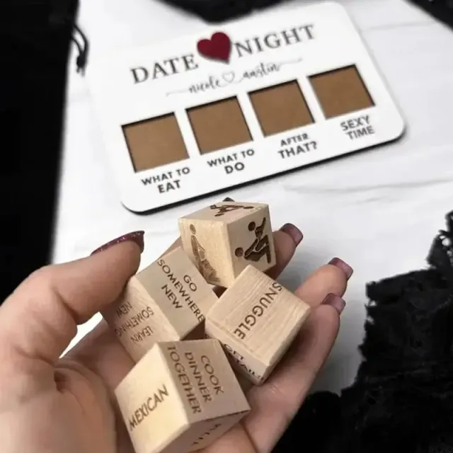 Fun wooden set of playing dice to plan an evening date