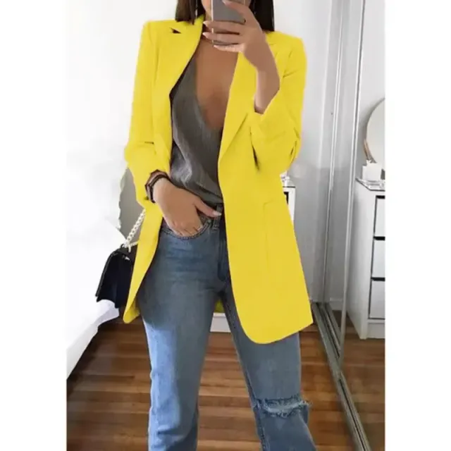 Manteau blazer oversized pour femme en une seule couleur à manches longues pour les loisirs et le bureau