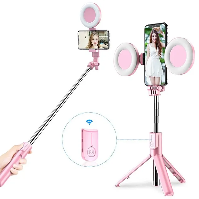 Selfie stick / tripod with bluetooth remote control and circular light