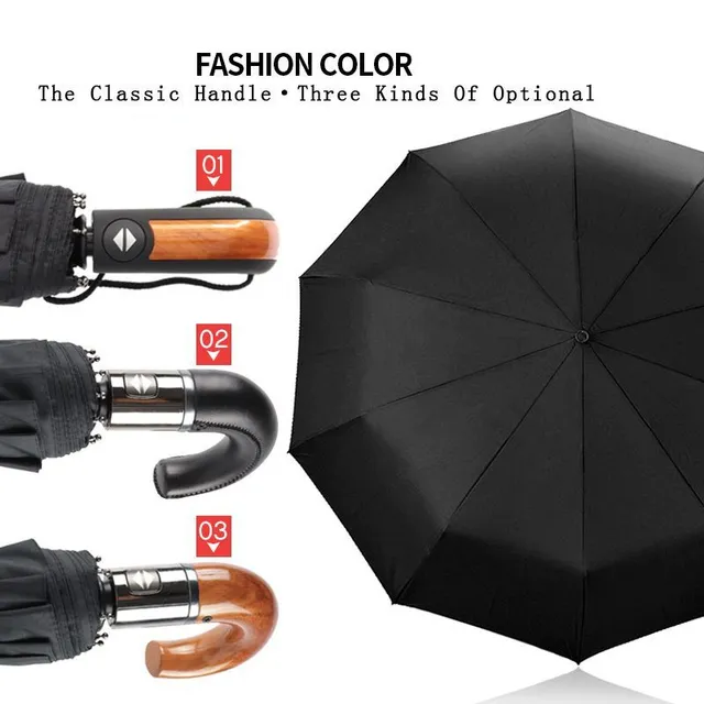 Durable umbrella with 3 folding outlets against strong wind
