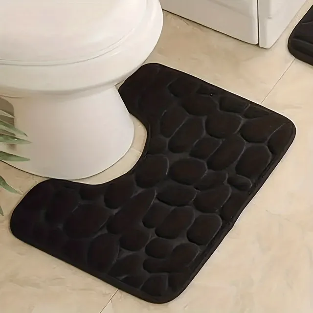 1 pc flannel bath mat in U shape, bathroom non-slip pebble floor mat, soft sofa foot mat, bath rug, bathroom accessories, bathroom utensils, bathroom decoration, bathroom decoration