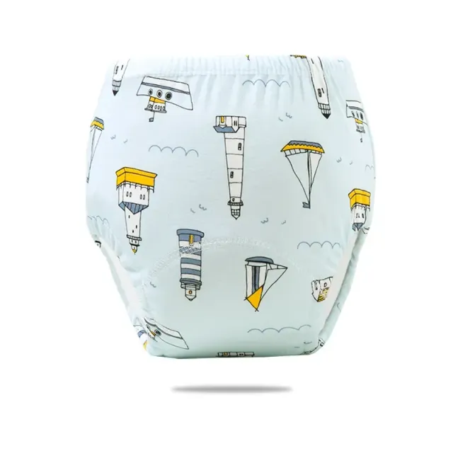 Coating cotton panties for potty with waterproof layer and cartoon motifs for infants