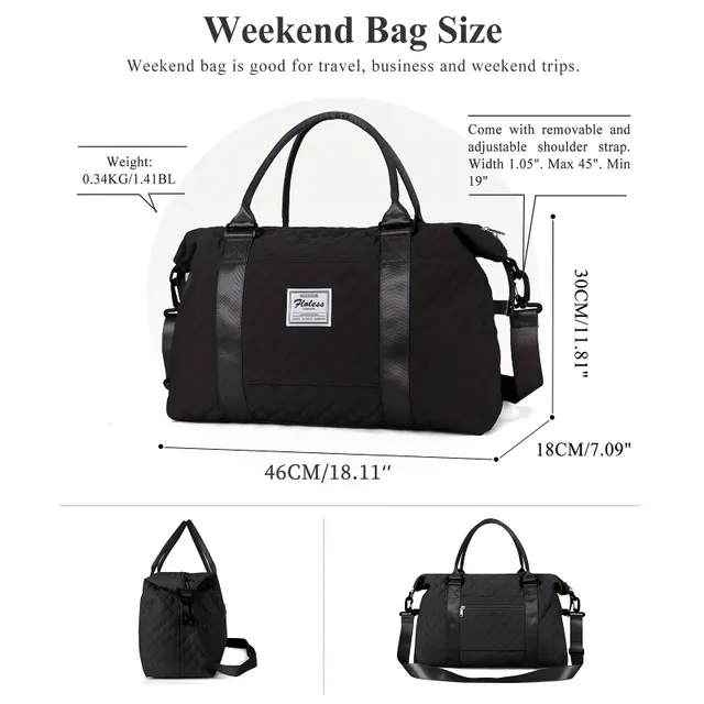 Spacious travel sports bag © Great for gym, weekends and nights © With removable strap